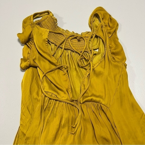 Free People Want Your Love Absinthe in Gold Yellow Mini Ruffle Tie Back Dress - Picture 8 of 10